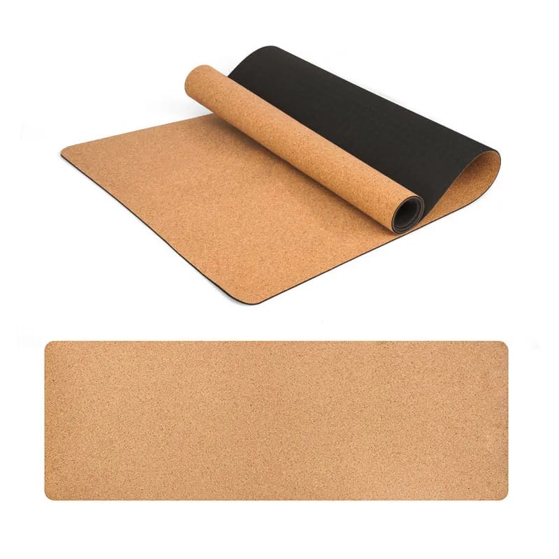 Non-slip cork rubber yoga mat 183x61 cm, eco-friendly exercise mat for yoga, pilates, and fitness with rounded corners